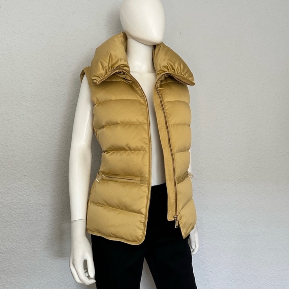Lauren by Ralph Lauren Satin Gold Duck Down Vest with Gold  Zippers